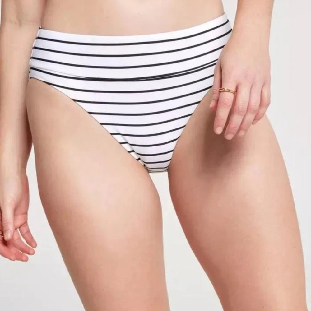 CALIA by Carrie Underwood White and Black Striped Bikini Bottoms